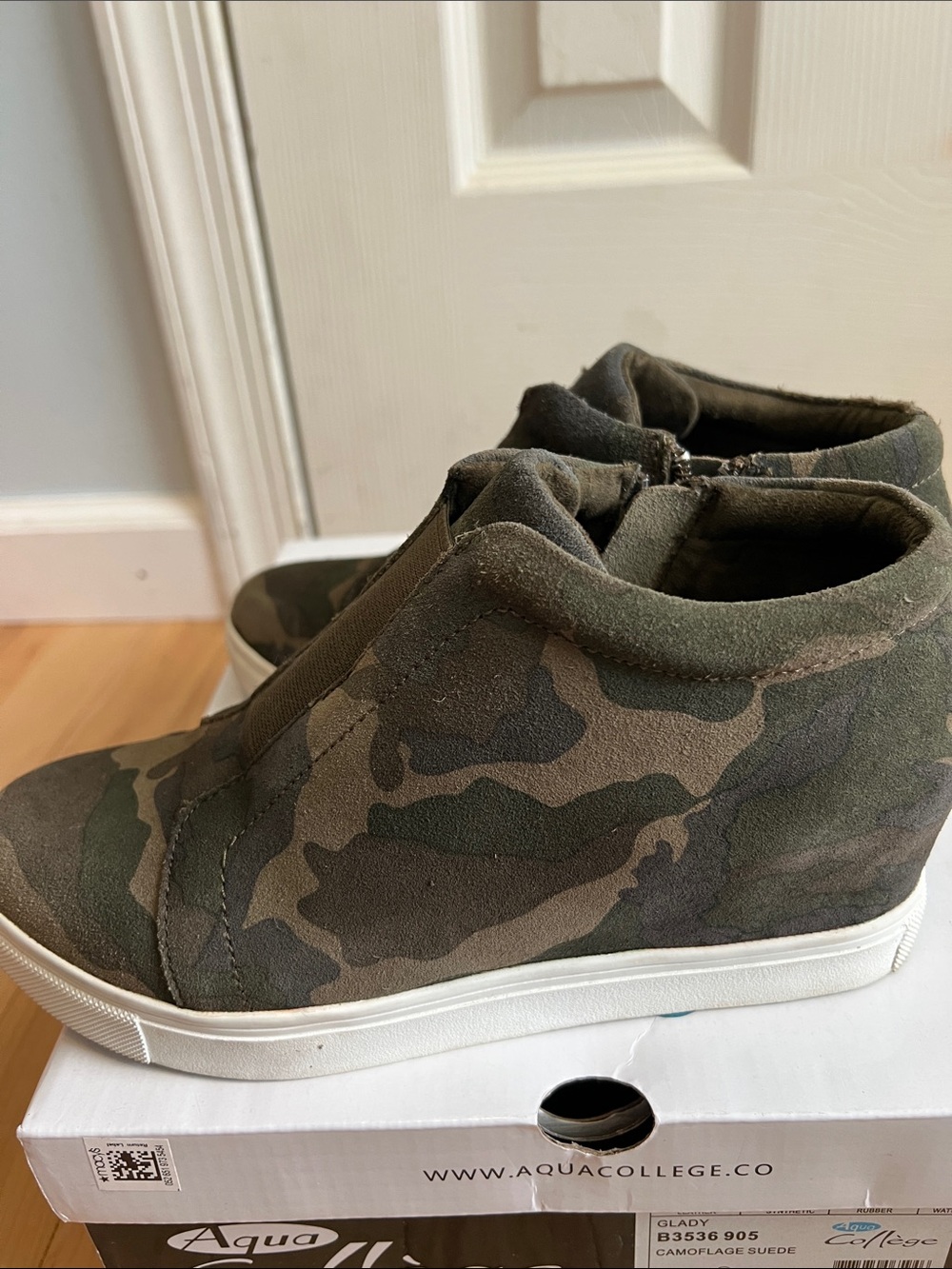 Womens Camouflage Slip-On Wedge Sneakers - Olive Green - Picture 5 of 9